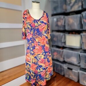 Touch Express Tropical Floral Flower Dress Stretch Knit Travel Vacation Size L